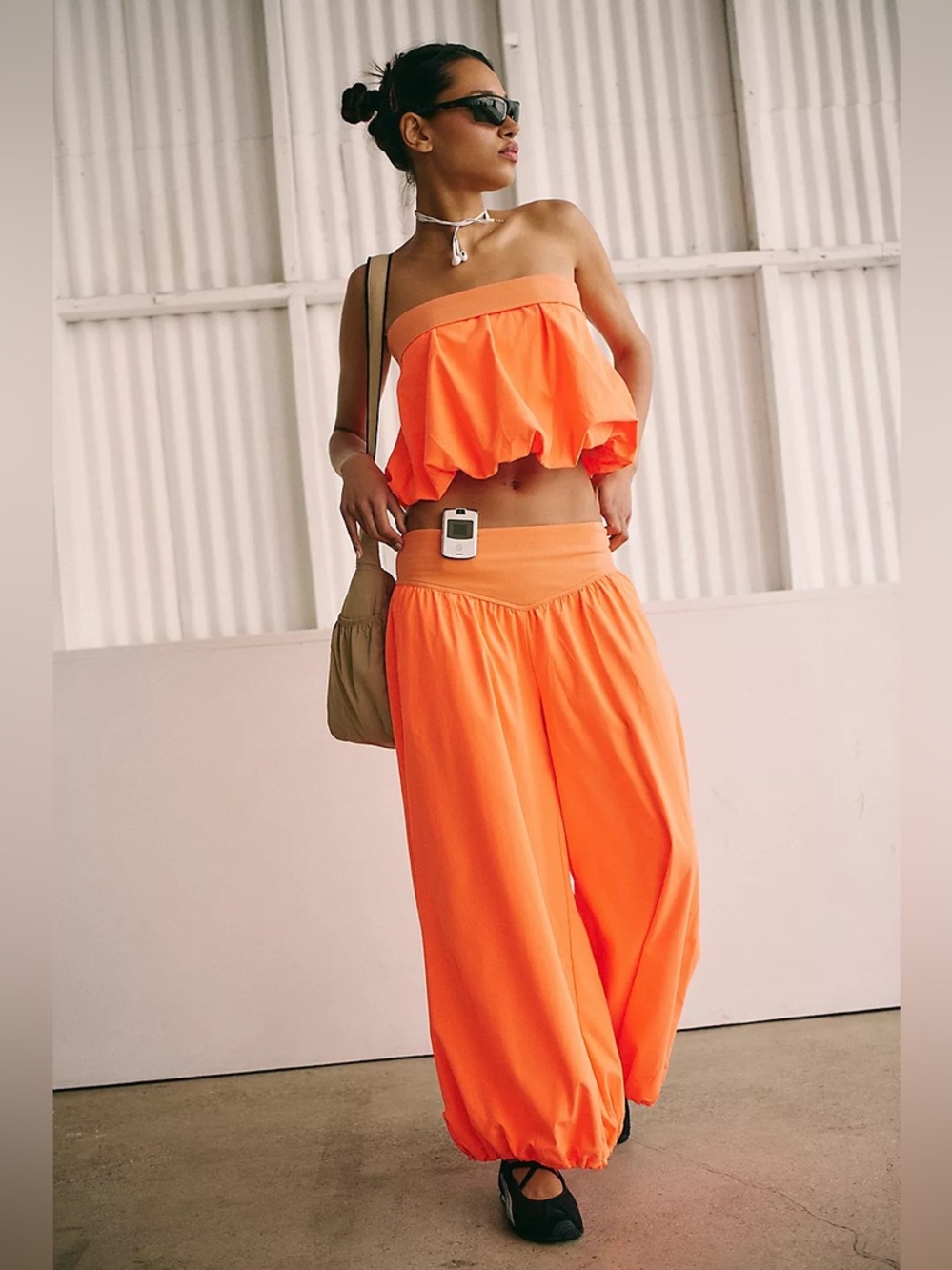 Free People Double Bubble Set in Hot Watermelon/ Neon Orange, Size L